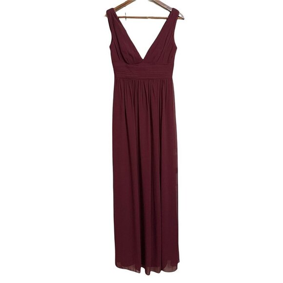Levkoff Women's Burgundy Sangria Chiffon V-Neck A-Line Pleated Dress Gown Size 4 - Picture 3 of 10